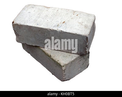 Two silicate bricks isolated on white background close up. Stock Photo
