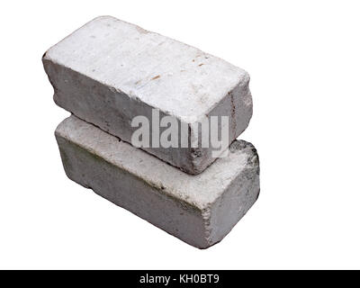 Two silicate bricks isolated on white background close up. Stock Photo