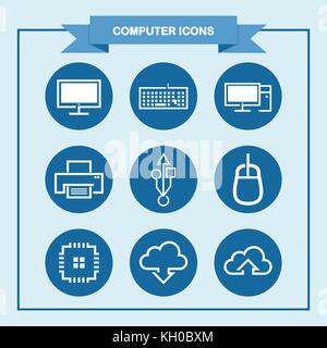 Simple Computer Vector Graphic Icon Set Stock Vector