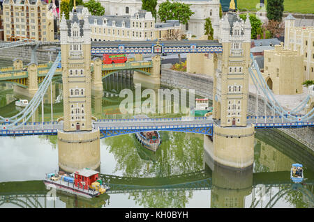 WINDSOR, BERKSHIRE. ENGLAND UK- APRIL 20 2016 : Legoland resort. One of the many lego set exhibits being showcased in Legoland all made by lego bricks Stock Photo