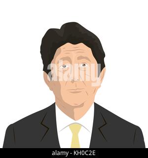 November 11, 2017 editorial illustration of the portrait of the Prime Minister of Japan Shinzo Abe on white background. Stock Vector