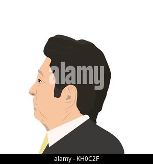 November 11, 2017 editorial illustration of the portrait of the Prime Minister of Japan Shinzo Abe on white background. Stock Vector