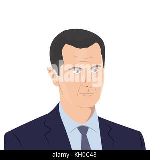 November 11, 2017. Editorial illustration of Bashar al-Assad portrait - the President of Syria - on white background. Stock Vector