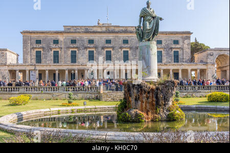 Corfu, Greece - April 15, 2017: Easter time and Corfu floods from people at every corner.Outside the Museum of Asian Art of Corfu. Stock Photo