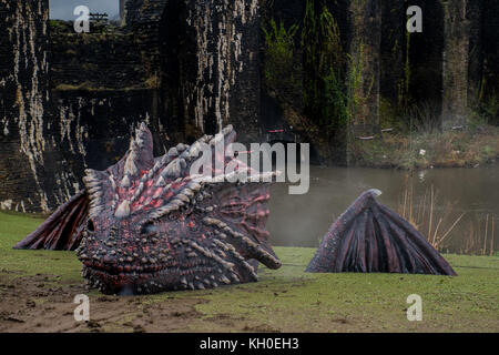 Dragon in the castle grounds, Caerphilly, South Wales, Wales, UK Stock Photo