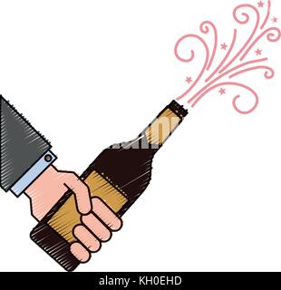 hand holding champagne bottle explosion event Stock Vector