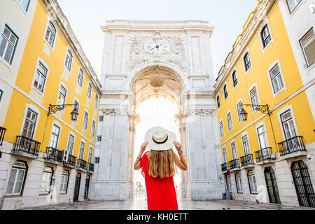 Woman traveling in Lisbon, Portugal Stock Photo