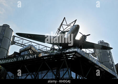 Dakota plane on the roof of Deutsches Technikmuseum, Trebbiner Straße, Berlin, Germany Stock Photo