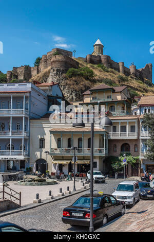 Tbilisi, Georgia, Eastern Europe - Narikala Fortress viewed from the Abanotubani Bath District in the Old Town sector of the city. Stock Photo