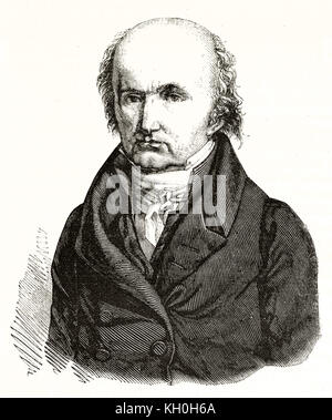 Old engraved portrait of Abraham Louis Breguet (1747 – 1823), Swiss horologist. By unidentified author, publ. on Magasin Pittoresque, Paris, 1847 Stock Photo