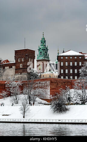 Historic royal Wawel Cathedral and castle in Cracow, Poland, on a cloudy day in winter Stock Photo