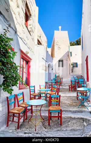 The streets of Chora in Amorgos island, Greece Stock Photo