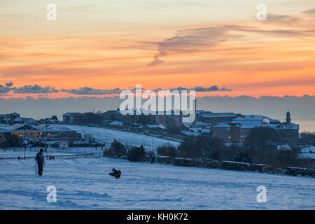 Winter sunset in Brighton, East Sussex, England. Brighton General Hospital in the distance. Stock Photo