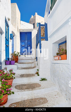 The streets of Chora in Amorgos island, Greece Stock Photo