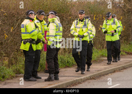 Blackpool, Lancashire, UK. 11th Nov, 2017.Up to 200 protestors assembled for Anti-Fracking Rally & March, at Maple Farm for a protest march to the Caudilla Experimental Fracking drill site in Westby-with-Plumpton. Credit: MediaWorldImages/Alamy Live News Stock Photo