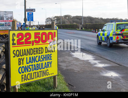 Blackpool, Lancashire, UK. 11th Nov, 2017.Up to 200 protestors assembled for Anti-Fracking Rally & March, at Maple Farm for a protest march to the Caudilla Experimental Fracking drill site in Westby-with-Plumpton. Credit: MediaWorldImages/Alamy Live News Stock Photo