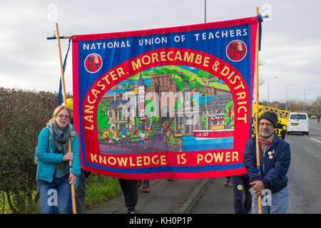 Blackpool, Lancashire, UK. 11th Nov, 2017.Up to 200 protestors assembled for Anti-Fracking Rally & March, at Maple Farm for a protest march to the Caudilla Experimental Fracking drill site in Westby-with-Plumpton. Credit: MediaWorldImages/Alamy Live News Stock Photo