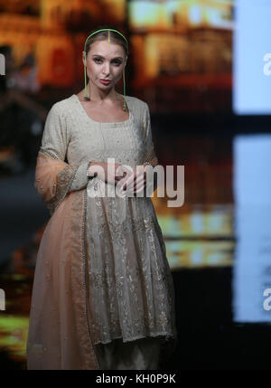 London, UK. 11th Nov, 2017. India Fashion Week, with designers from India and London showcasing and showing their collection, to the thousands of visitors who come to the London Olympia for this wonderful and colourful event Credit: Paul Quezada-Neiman/Alamy Live News Stock Photo