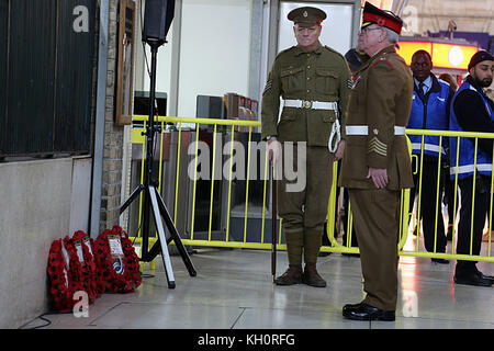 London, UK. 10th Nov, 2017. Aceremony of commemoration held at platform 8 Victoria Station to remember the arrival of the unknown warrior in 1920 photo Credit: SANDRA ROWSE/Alamy Live News Stock Photo