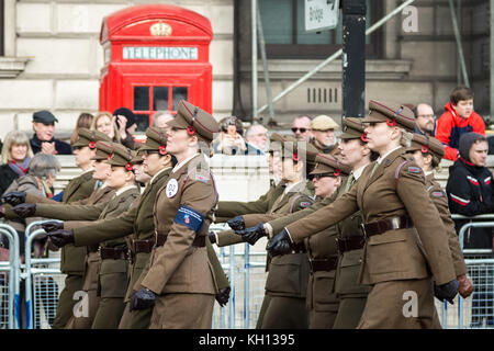 London, UK. 12th Nov, 2017. Members and veterans of the armed forces attend the annual Remembrance Sunday service and procession at the Cenotaph on Whitehall to pay tribute to those who have suffered or died during war. Credit: Guy Corbishley/Alamy Live News Stock Photo