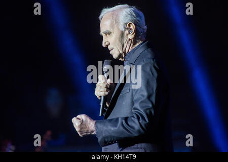 Milan, Italy. 13th Nov, 2017. The French singer-songwriter actor and public activist CHARLES AZNAVOUR perform live on stage at Teatro degli Arcimboldi. Credit: Rodolfo Sassano/Alamy Live News Stock Photo