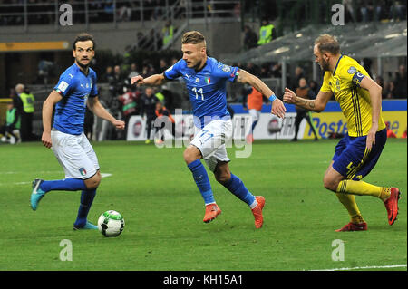 Ciro Immobile (Italia) during the FIFA World Cup qualifiers Russia 2018 football match between ITALIA and SVEZIA at Stadium Giuseppe Meazza on 13 November, 2017 in Milan, Italy. Credit: FABIO PETROSINO/Alamy Live News Stock Photo