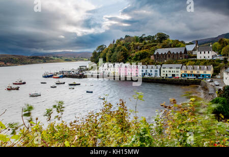 Colorful Houses in Portree, Isle of Skye in Scotland Stock Photo