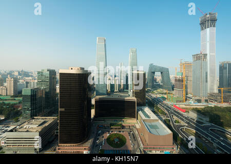 High angle view of Beijing Central Business District  skyscrapers building at sunset in Beijing ,China. Stock Photo