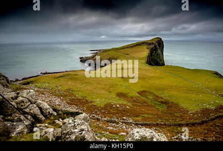 Dark Clouds over Neist Point on Isle of Skye Stock Photo