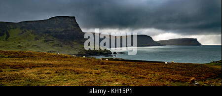 Dark Clouds over Neist Point on Isle of Skye Stock Photo