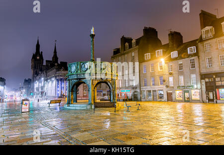 Mercat Cross in Aberdeen, Scotland at Night Stock Photo