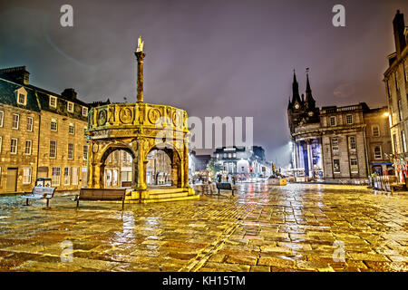 Mercat Cross in Aberdeen, Scotland at Night Stock Photo