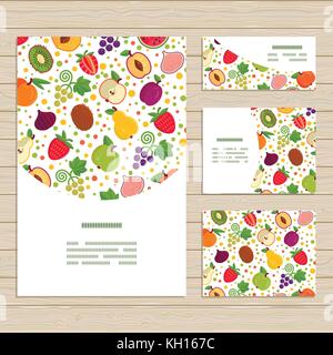 Set of cards on Fruits theme. Pattern clipped with Clipping Mask and is fully  editable in Adobe Illustrator program Stock Vector
