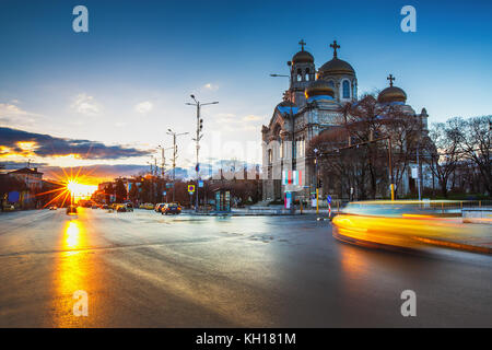 The Cathedral of the Assumption in Varna. lluminated at night. Stock Photo