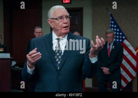 U.S. Marine Corps Vietnam War veteran and former soldier George Christmas speaks to guests as the guest of honor during the U.S. House of Representatives observance of the U.S. Marine Corps 242nd birthday at the U.S. Capitol November 8, 2017 in Washington, DC.   (photo by Olivia G. Ortiz via Planetpix) Stock Photo