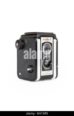 Kodak Duaflex II 620 roll film camera with Kodet lens, isolated against a white background Stock Photo