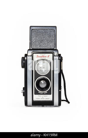 Kodak Duaflex II 620 roll film camera with Kodet lens, isolated against a white background Stock Photo