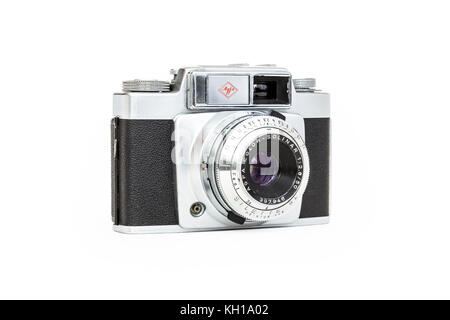 Agfa Silette SL 35mm roll film viewfinder camera with Prontor SLK 50mm lens, 1957, isolated against a white background Stock Photo