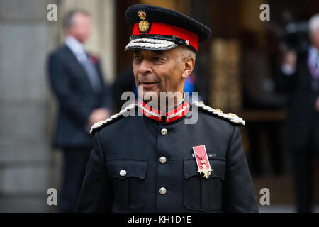 London, UK. 8th November, 2017. Kenneth Olisa OBE, Lord-Lieutenant of Greater London, prepares for the arrival of the Queen to reopen the Sir Joseph E Stock Photo
