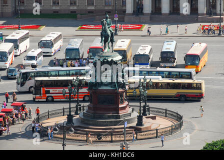 Saint Petersburg, Russia - August 11, 2007: The Monument to Nicholas I, a bronze equestrian monument of Nicholas I of Russia on St Isaac's Square in S Stock Photo
