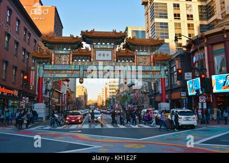 The Chinatown Paifang Gateway Arch in Chinatown, Washington D.C. Stock Photo