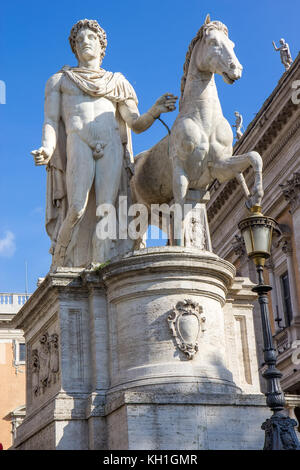 Statue of Pollux with his horse at Piazza del Campidoglio on Capitoline Hill, Rome, Italy Stock Photo