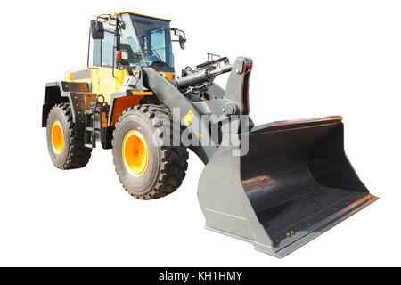 Loader excavator construction machinery equipment isolated on white background Stock Photo