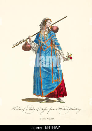 Old illustratiion of Persian Lady in traditional dresses. By J.M. Vien, publ. T. Jefferys, London, 1757-1772 Stock Photo