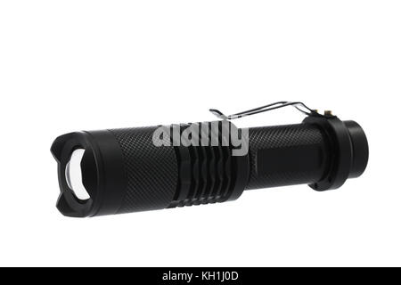 Portable metal flashlight isolated on white background Stock Photo