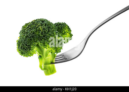 Fork with Broccoli isolated on White Background Stock Photo