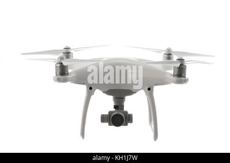 Flying drone quadcopter isolated on white Stock Photo