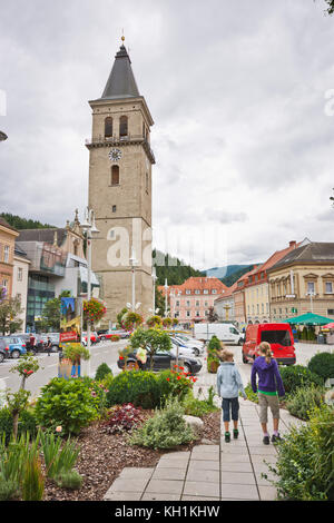 City Tower seen from the main square of Judenburg, a historic town in Styria, Austria. Stock Photo