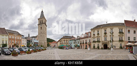JUDENBURG, AUSTRIA - AUGUST 2017: Panorama of the main square of the historic city center and the famous city tower. Stock Photo