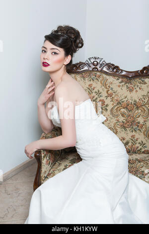 beautiful girl in wedding gown Stock Photo